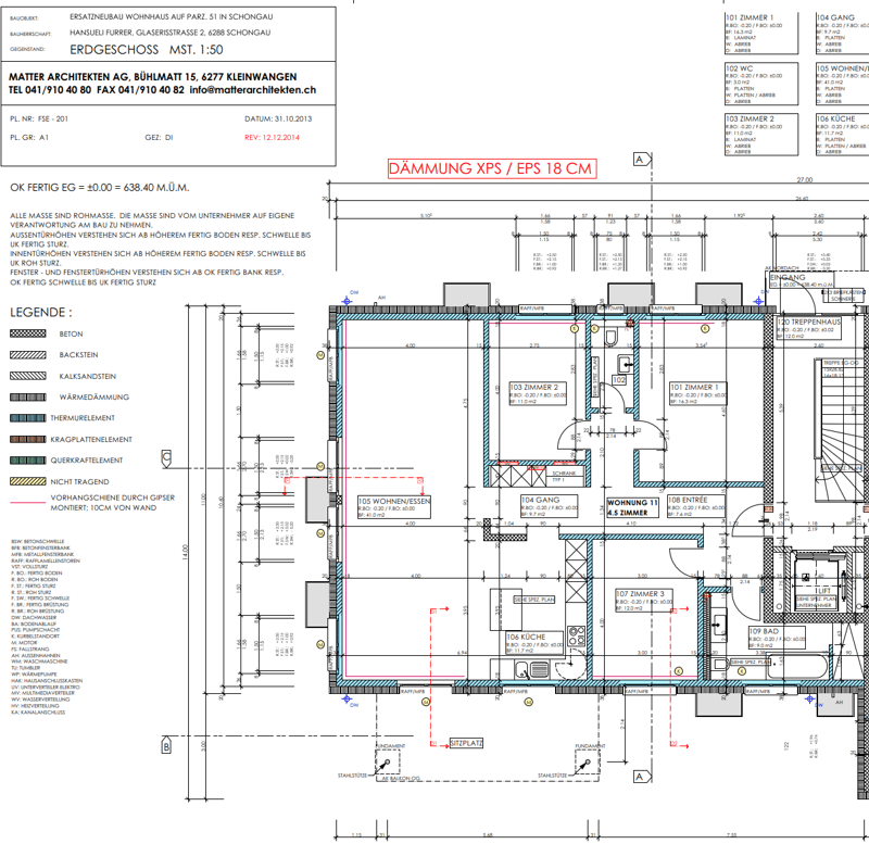 Grundriss 4.5 Zimmer Gartenwohnung mit Sitzplatz und Rasen