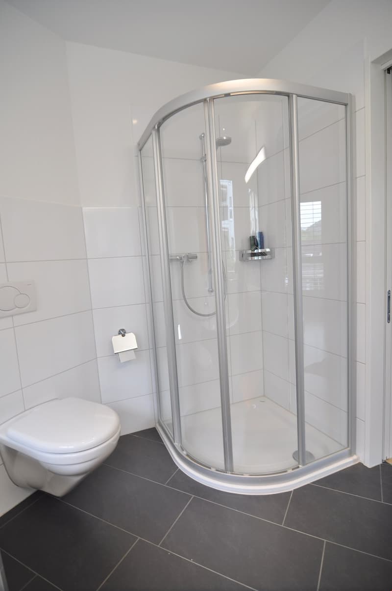Nasszelle mit Eckbadewanne, Dusche, WC, etc.