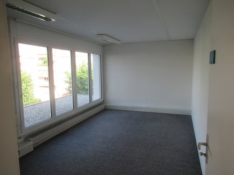 empty room, large windows, open door, carpet, wall-mounted radiators