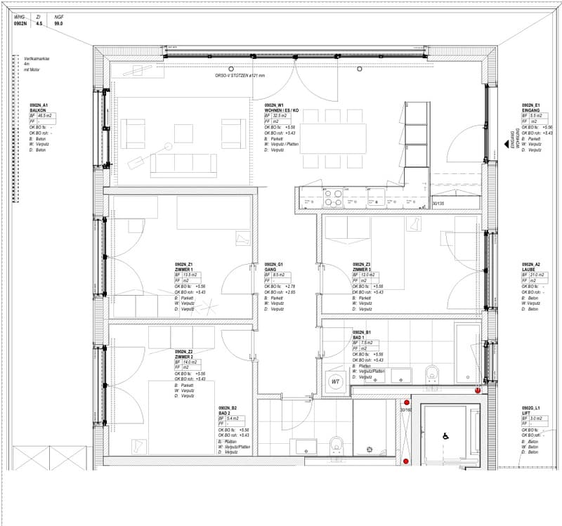 Grundrissplan Nord 0902N 4.5 ZWG