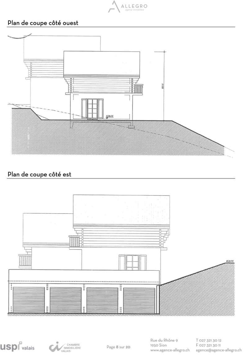 2 garages, 2 floors, west and east side view