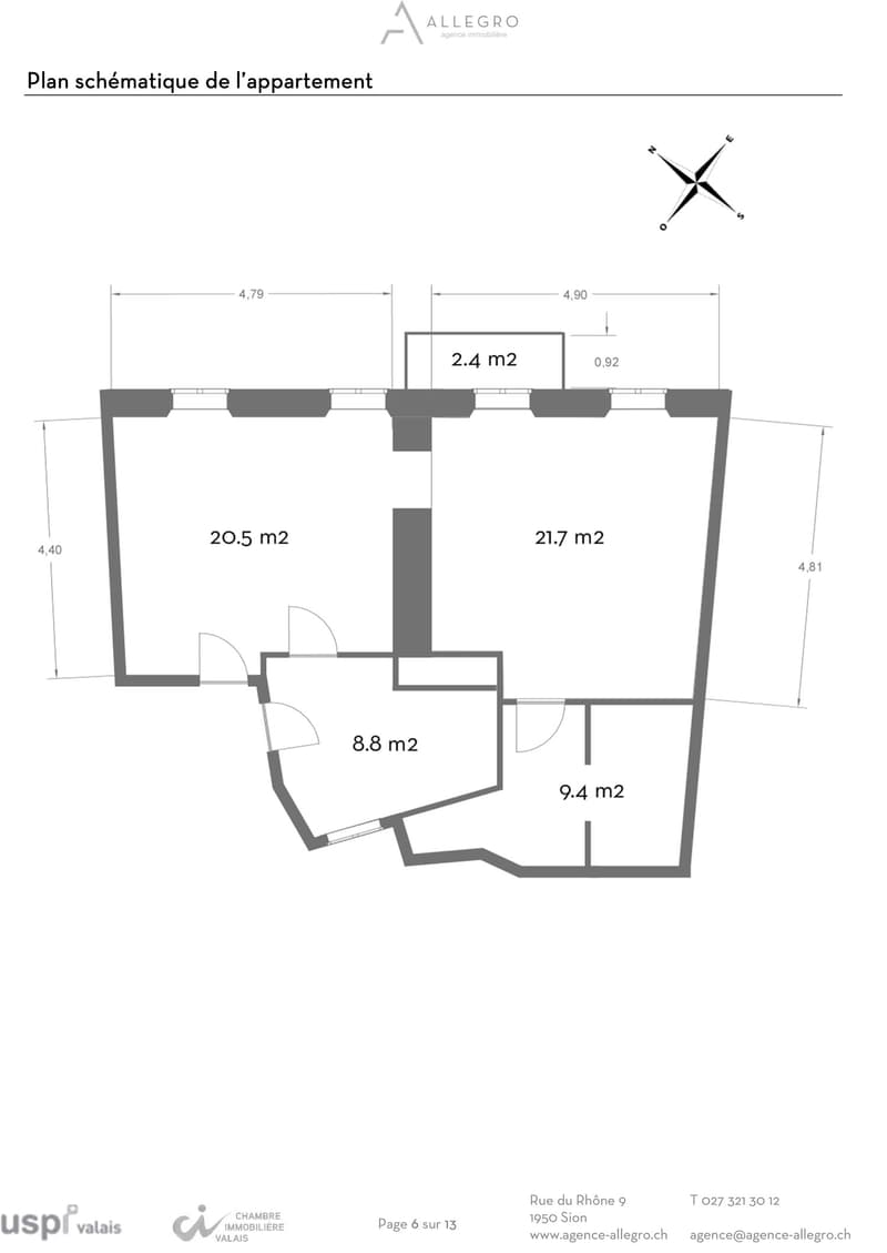 Sion, appartement de 2.5 P de 74m2 au cœur de la vieille-ville avec cachet à rénover complétement (12)