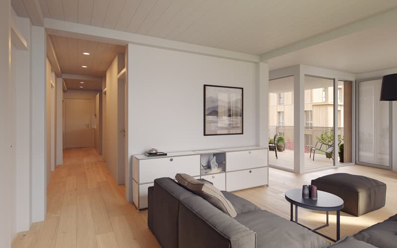 modern decor, minimalist design, large windows, balcony
