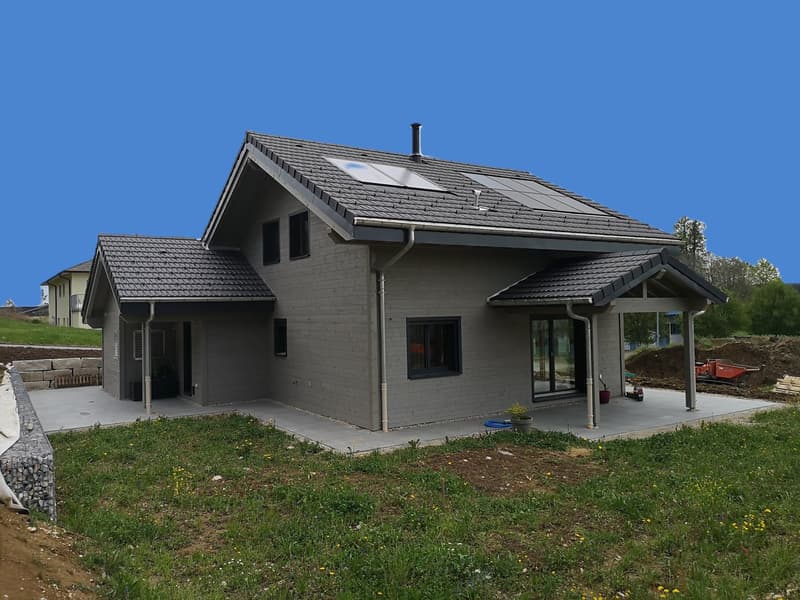 Maison moderne en madrier thermo-chauffé, avec garage, terrasse et jardin (2)