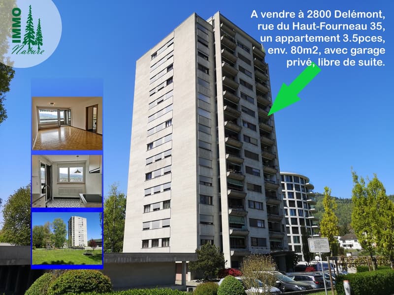 A vendre à Delémont : appartement 3.5 pièces, avec garage privé, vue sur la ville (1)