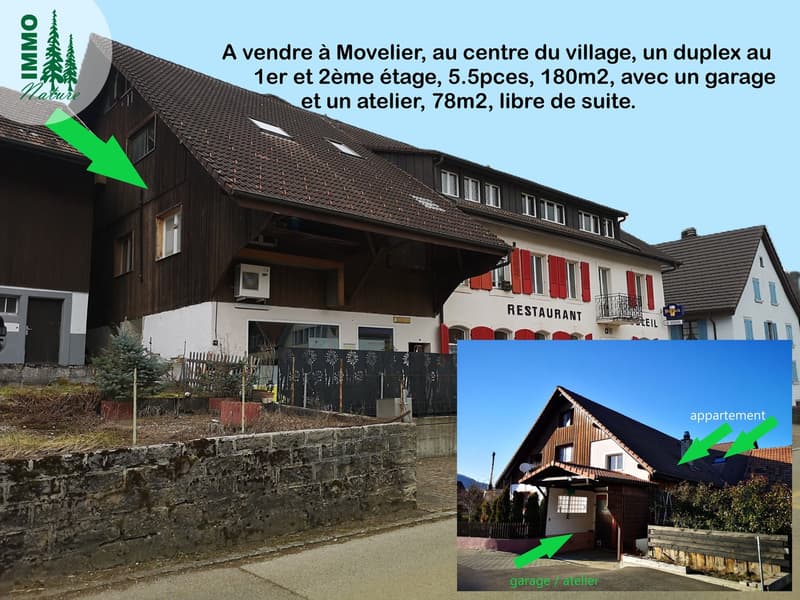Baisse de prix : grand duplex au centre du village avec garage et atelier, libre de suite (1)