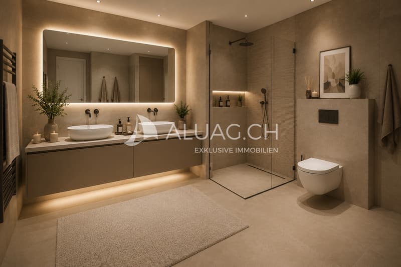 Die Badezimmer strahlen Modernität und architektonische Eleganz aus