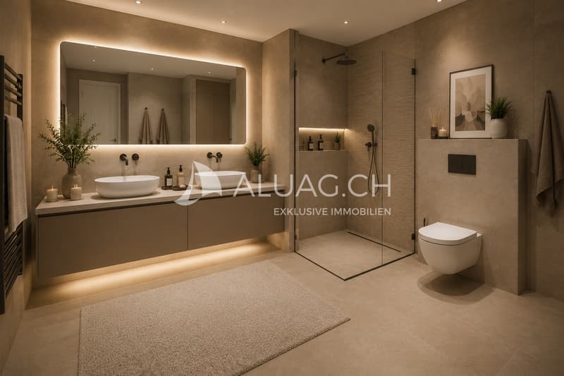 Die Badezimmer strahlen Modernität und architektonische Eleganz aus