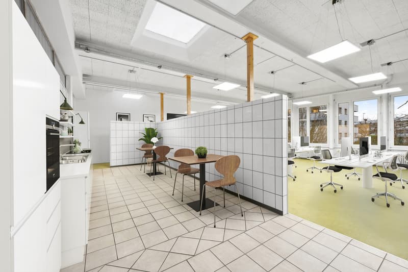 Grossraumbüro + Cafeteria (visualisiert)