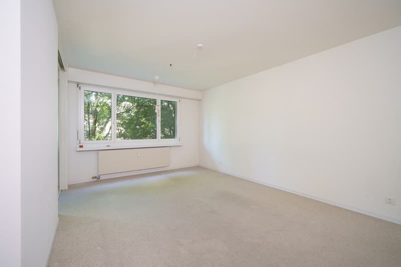 ein leerer Raum mit weißen Wänden und einem großen Fenster / an empty room with white walls and a large window