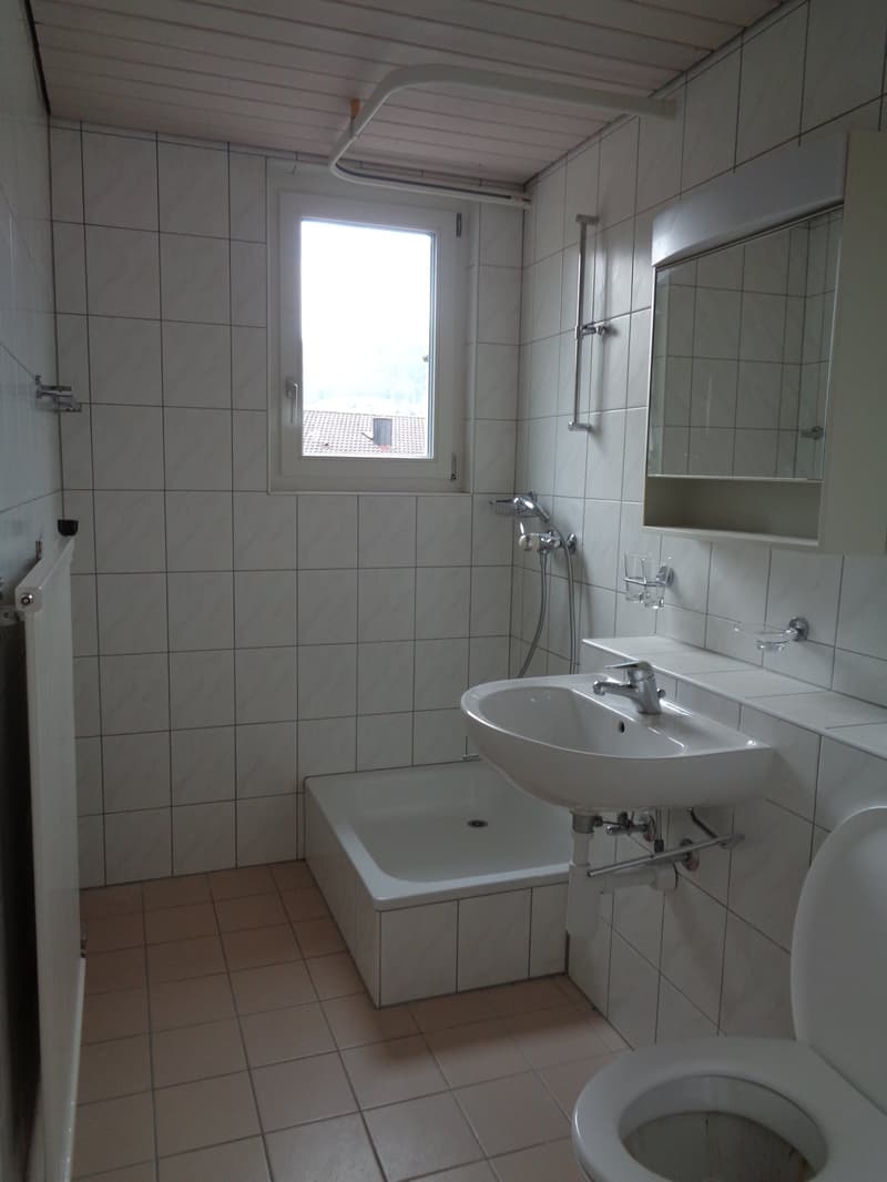 white tiles, bathtub, sink, mirror, window, toilet, showerhead
