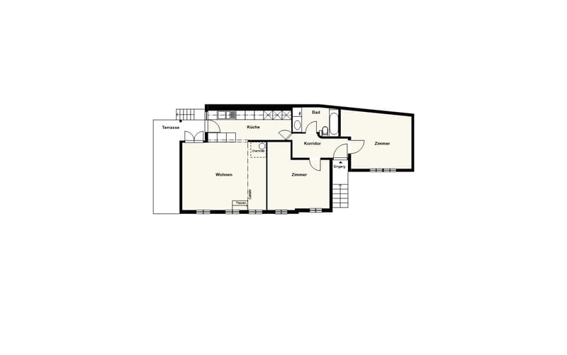 Terrace, Kitchen, Bathroom, Corridor, Living room, Bedroom