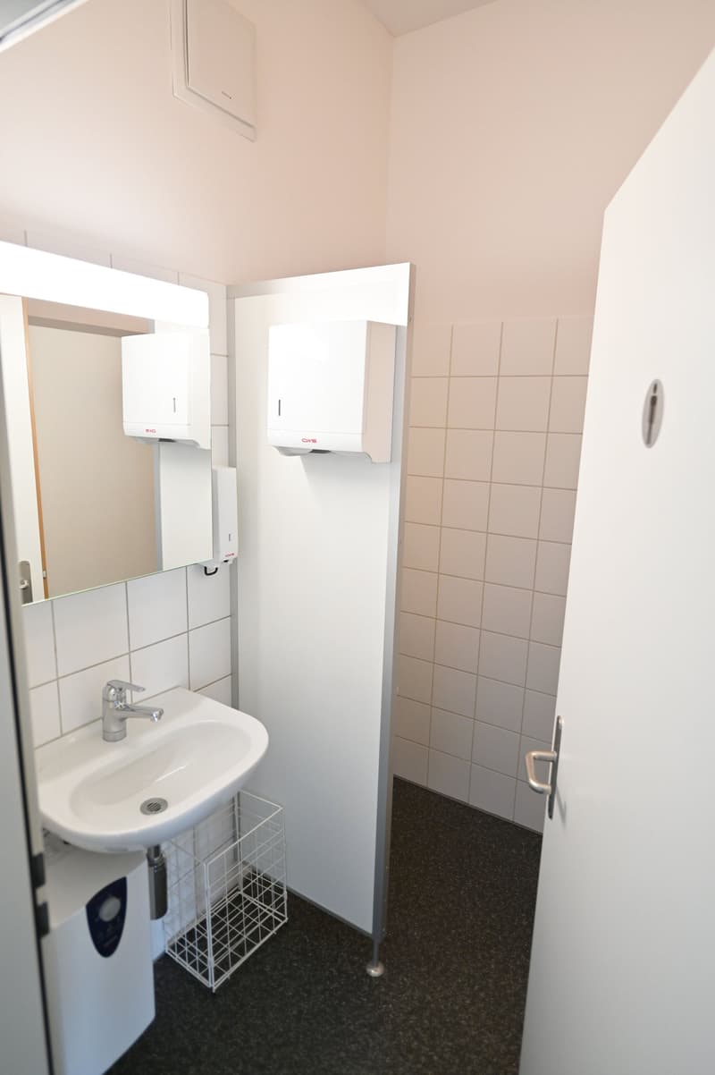 Small bathroom with a sink, mirror, and tissue dispenser.