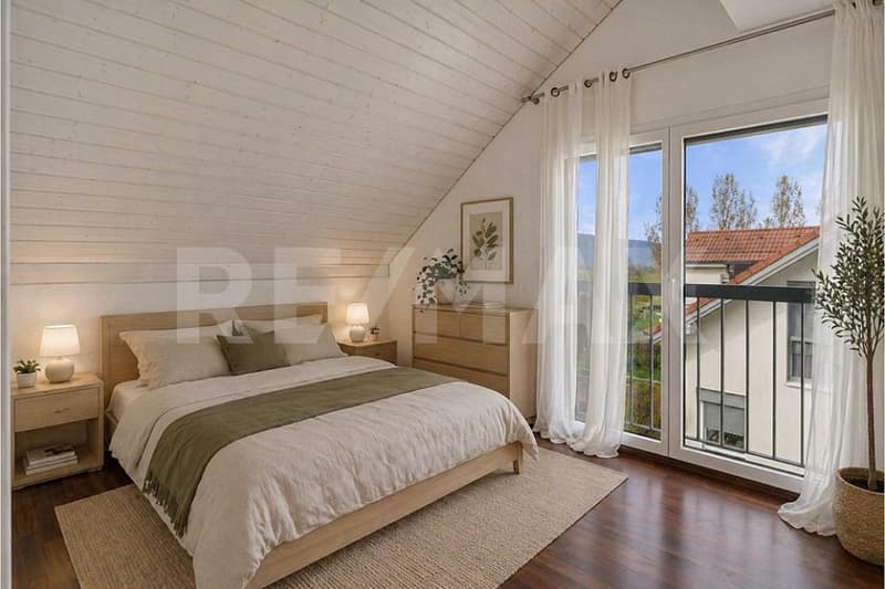 Duplex dernier étage | Plafond cathédral, vue 180 Alpes & campagne Région Rolle/Nyon (5)