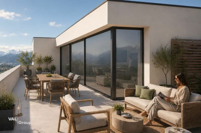 Splendide attique, avec deux belles terrasses et jardin privatif au rez (1)