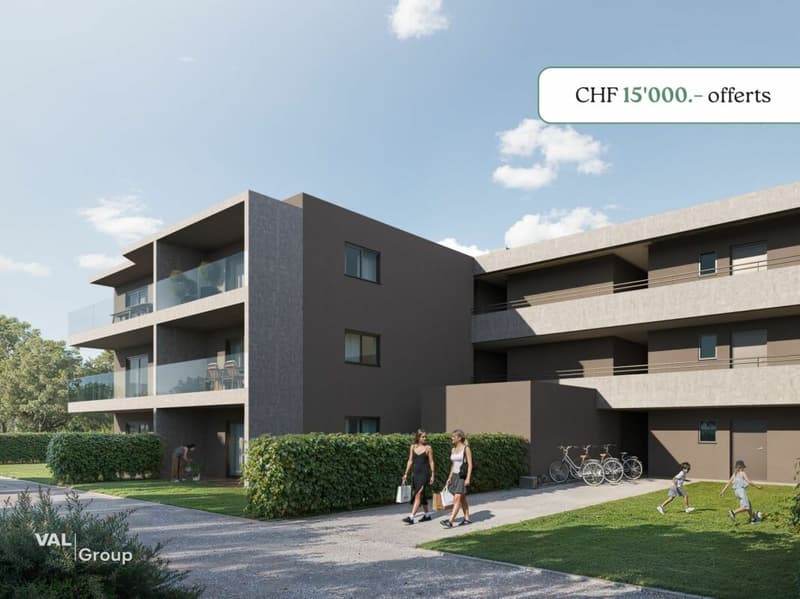 Économisez CHF 15'000.- Superbe 3.5 pièces neuf au rez-de-chaussée avec jardin (1)
