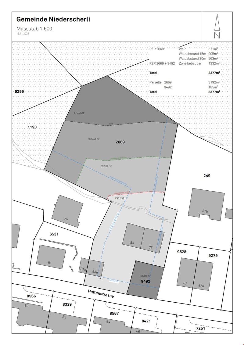 Plots of land and buildings are mapped. Various numbers indicate different plot sizes.