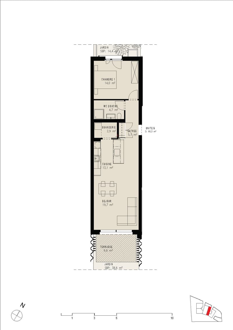 bedroom, bathroom, kitchen, living room, entrance, terrace, garden