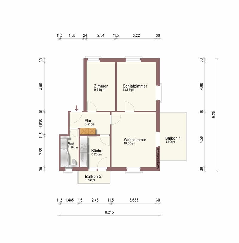 Sth 21_19_17 Grundriss 3 Zimmer