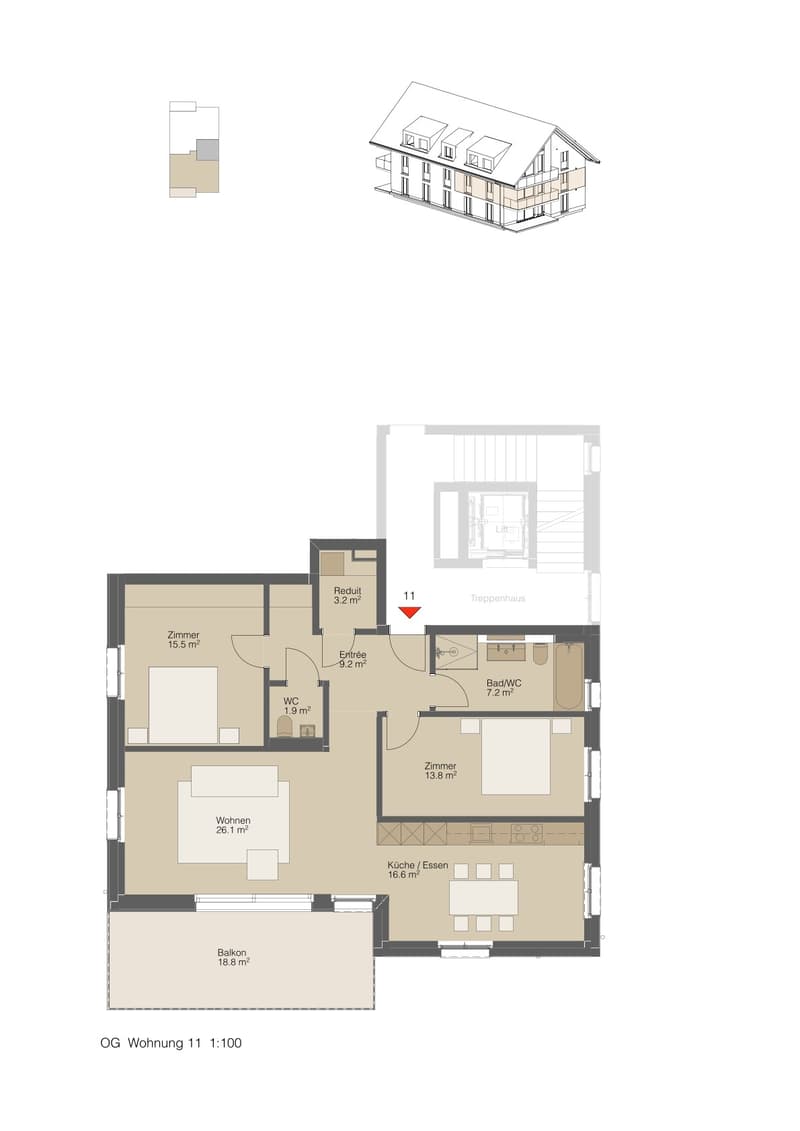 Floor plan showing a living room, kitchen, 2 bedrooms, 2 bathrooms, and a balcony.