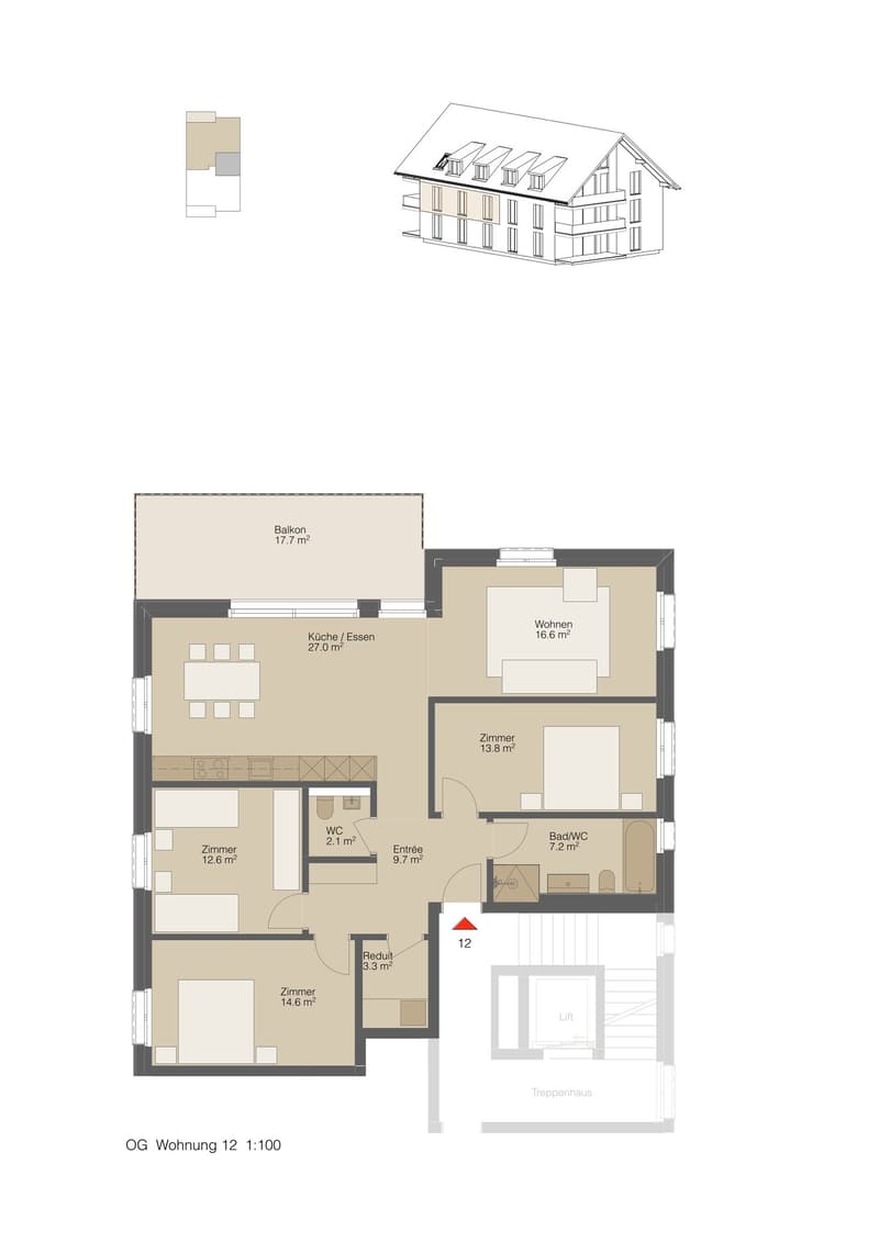 Living room, Kitchen, 3 bedrooms, 2 bathrooms, balcony