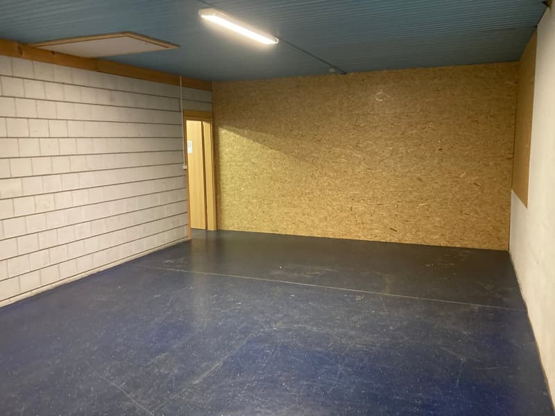 empty room, brick wall, concrete floor, light on the ceiling