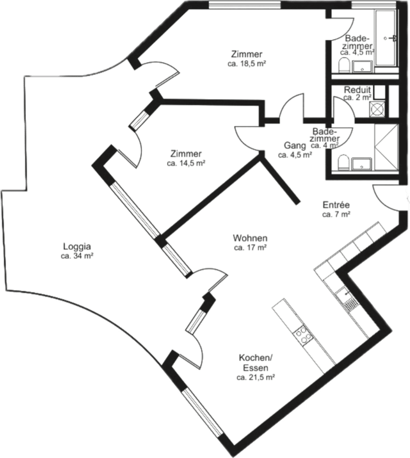 Ab 1.10. - Stylische 3.5 Zi Whg mit 95 m2 mit grosser Loggia 35 m2, im 8. Stock (24)