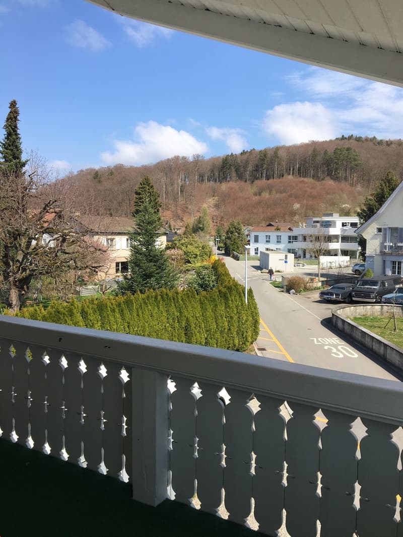 Toller Blick von der geschützten Veranda ins Grüne mit Fernblick