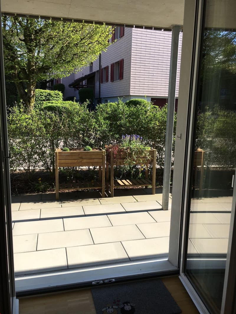 Blick ins hübsche, ruhige Quartier und schönes, eigenes Gärtchen