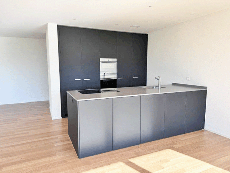 Küche mit kompletter Ausstattung (Glaskeramik, Steamer, Backofen, GSP, Kühlschrank mit Gefrierschrank)