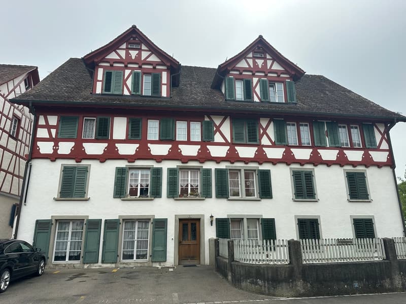 Aussenansicht mit Parkplätzen und Zugang von der Ochsengasse