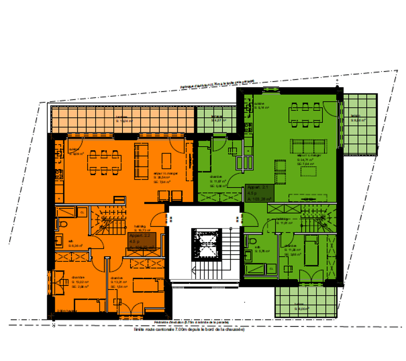 multiple apartments, living room, bedroom, kitchen, bathroom, balcony, terrace