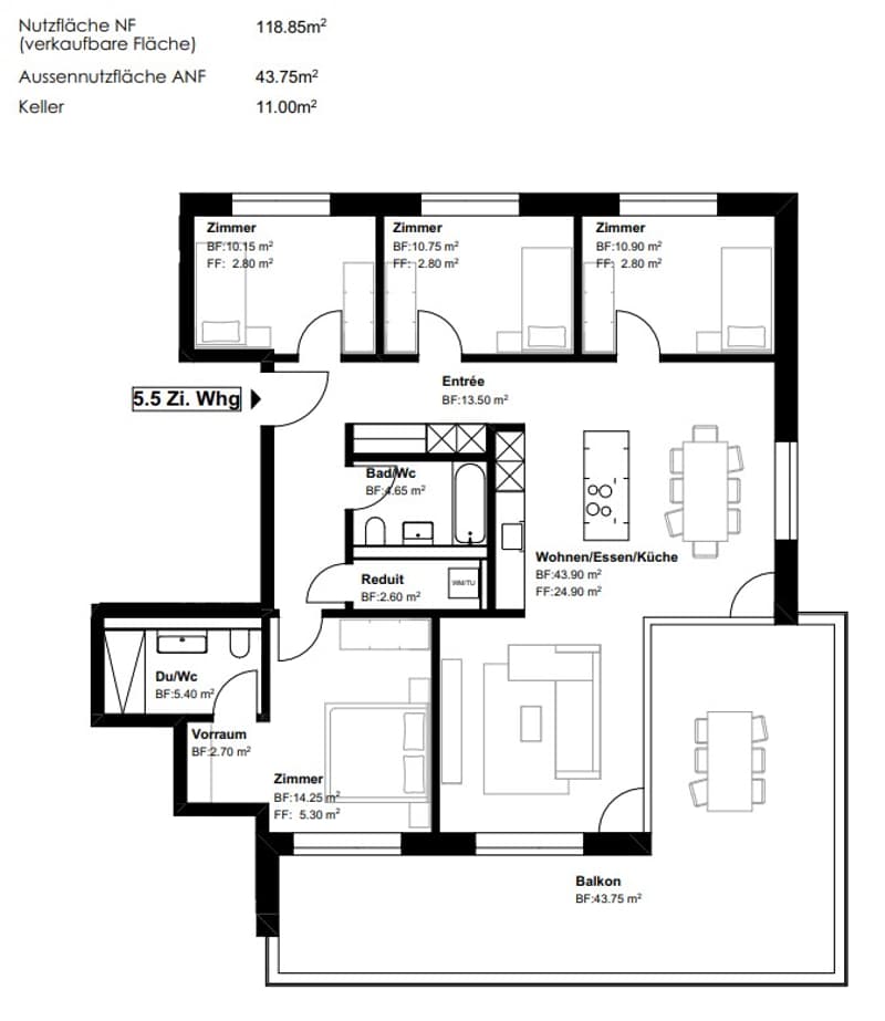 NEUBAU: 3.5-Zimmer Obergeschoss Wohnung mit grossem Balkon (44 m²) (6)
