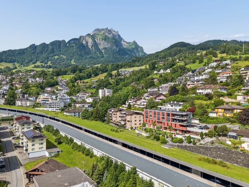 Haus mit Pilatus im Hintergrund