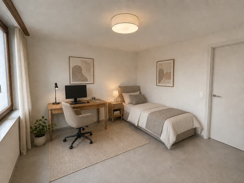 Ruhiges Schlafzimmer mit Arbeitsplatz oder Kinderzimmer