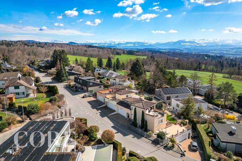 Modern houses in a suburban area with a view of the mountains