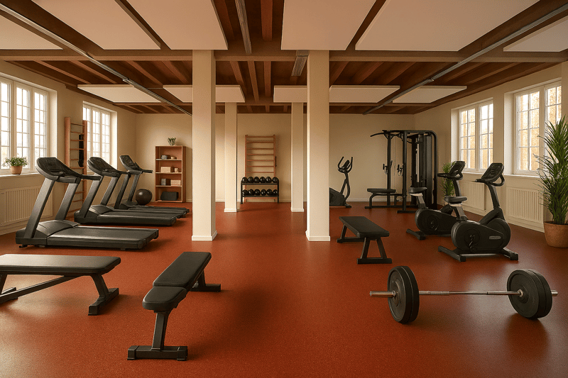 gym room with treadmills, weight machines, free weights, and benches