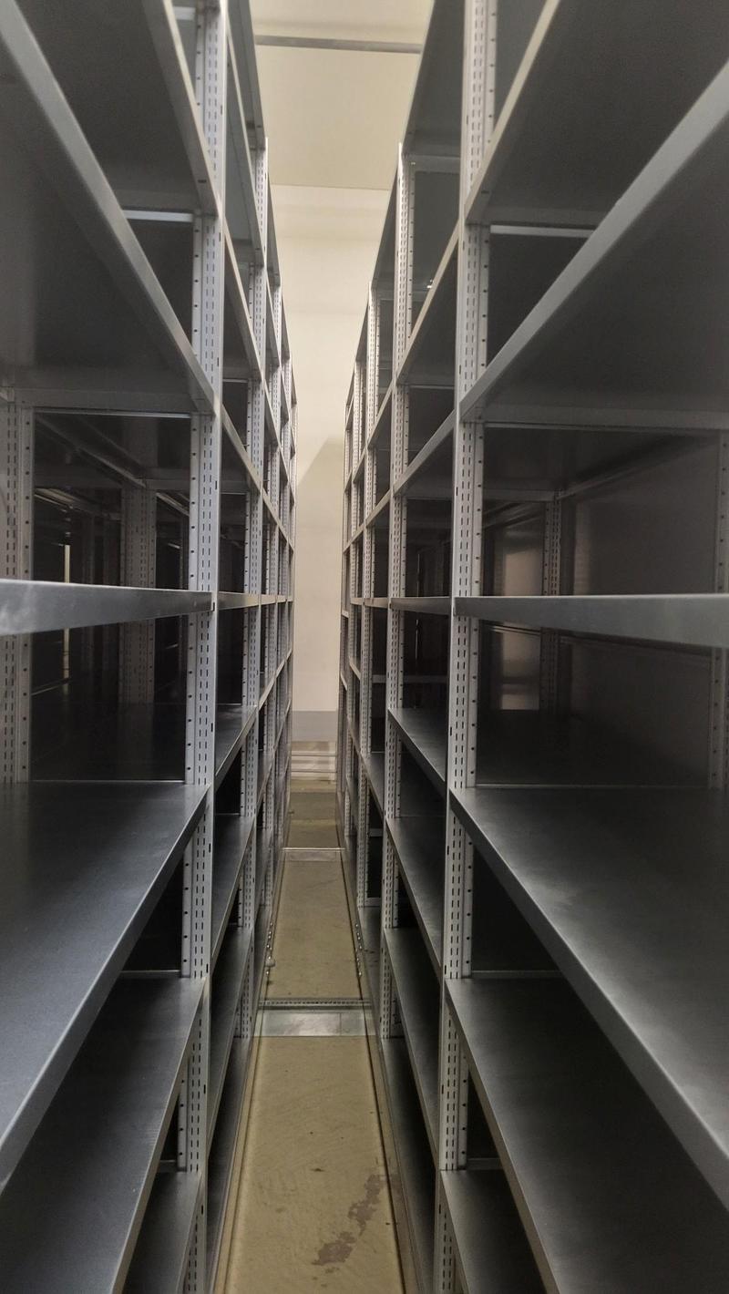 Storage room with multiple shelves, empty