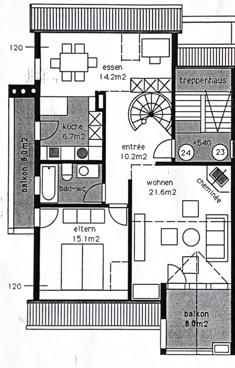 Charmante Maisonette-Wohnung (118m2) mit Cheminée und zwei Balkonen (11)