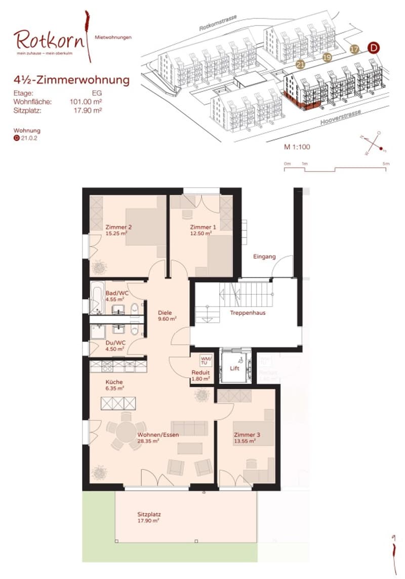 4.5-Zimmer-Gartenwohnung im Erdgeschoss, 101 m² mit Sitzplatz ins Grüne (12)