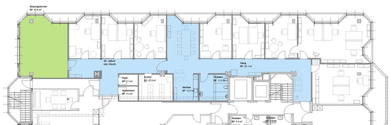 Grundriss Büroraum inkl. Gemeinschaftsbereich