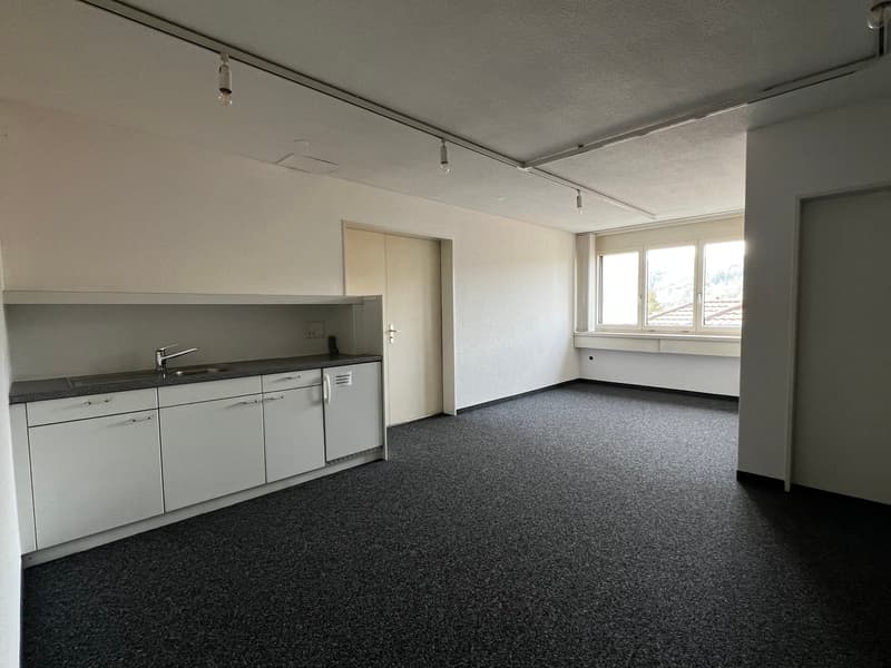 empty room, white cabinets, sink, windows, carpeted floor