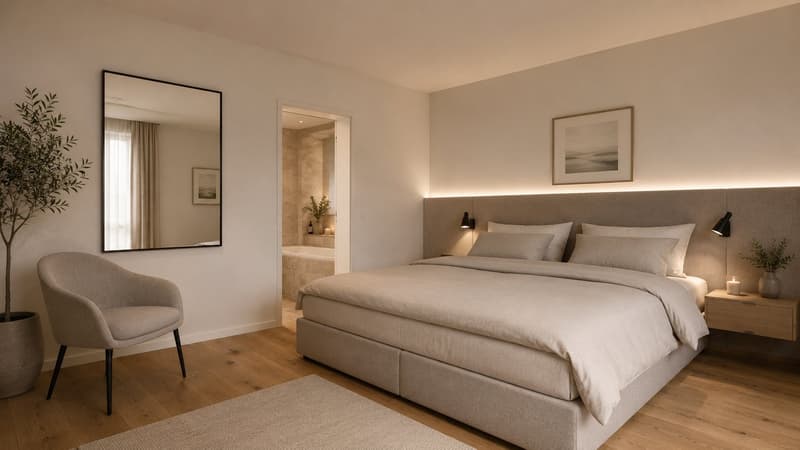 Oder so könnte das Schlafzimmer gestaltet werden