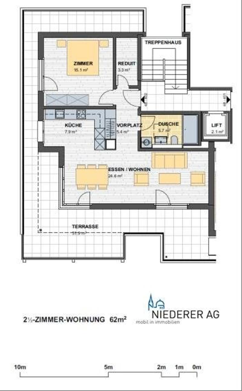 Grundriss Attika 2.5-Zimmerwohnung 408