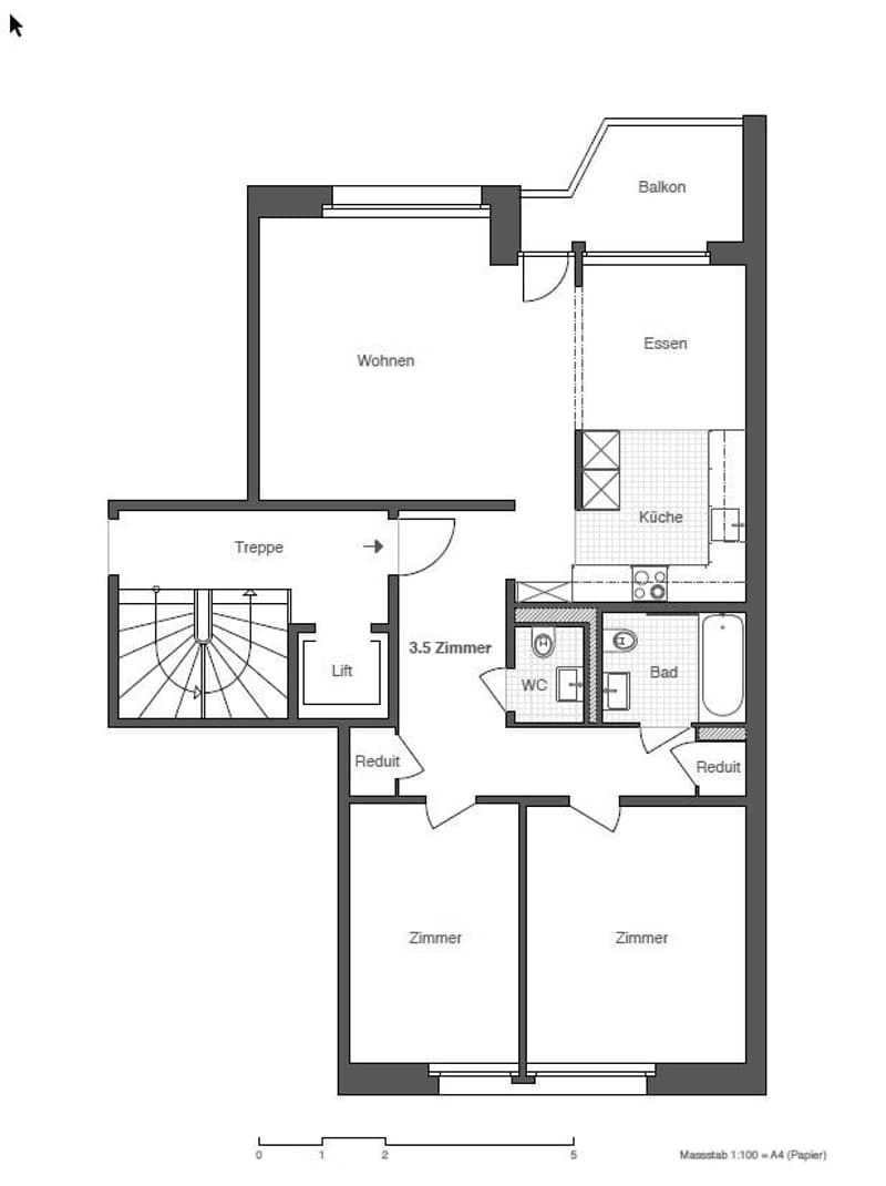 Grundrissplan H35-1.OG 3.5-Zi