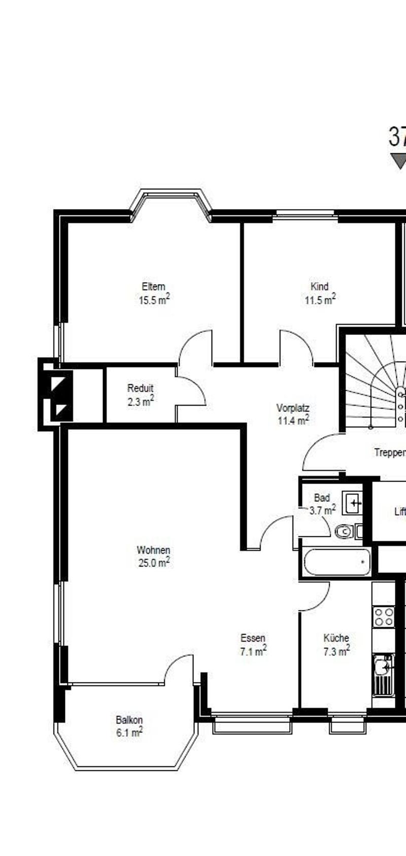 Grundriss GG H37 - 3.5-zi.-Whg. 2.OG links