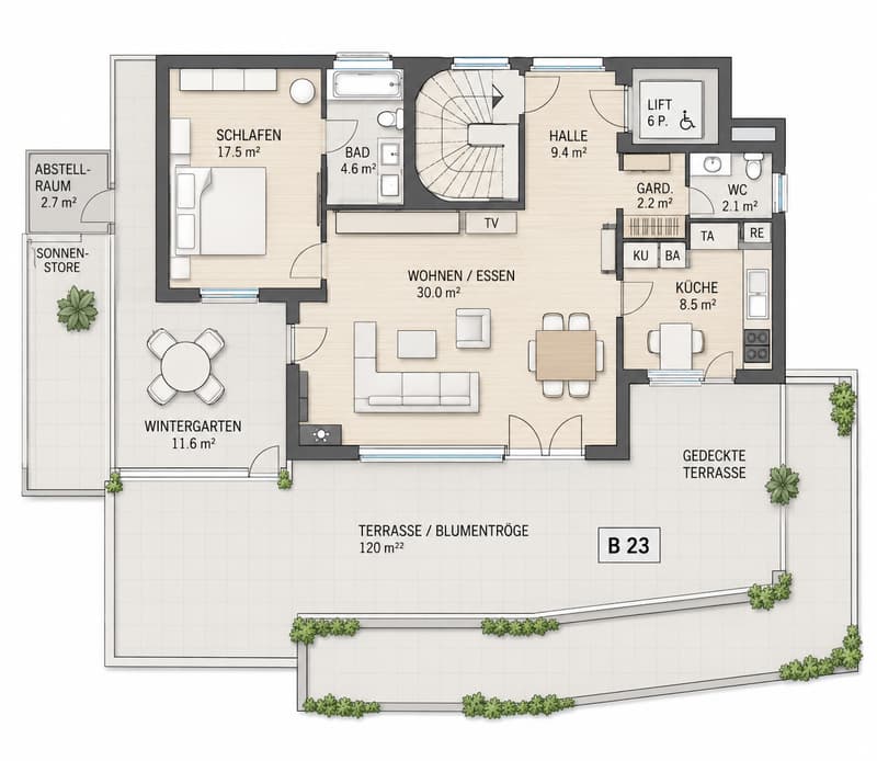 Möblierte 2.5-Zimmer-Attikawohnung mit traumhafter Terrasse (8)