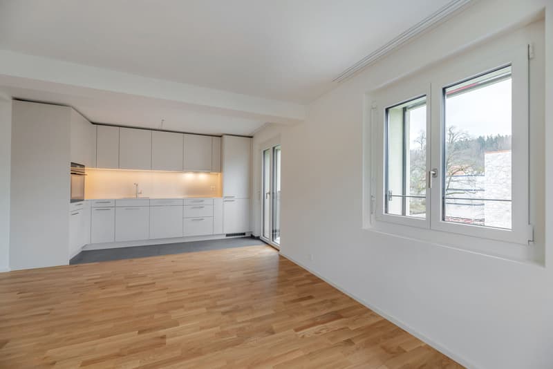 Wohnzimmer mit offener Küche
