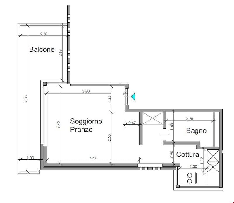 Spazioso monolocale ad angolo al 4° piano con cucina separata (12)