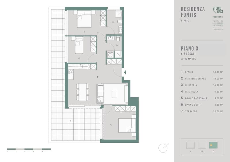 living room, 2 bedrooms, 2 bathrooms, terrace